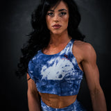Blue Fog Tie Dye Xena Long Line Strappy Back Sports Bra