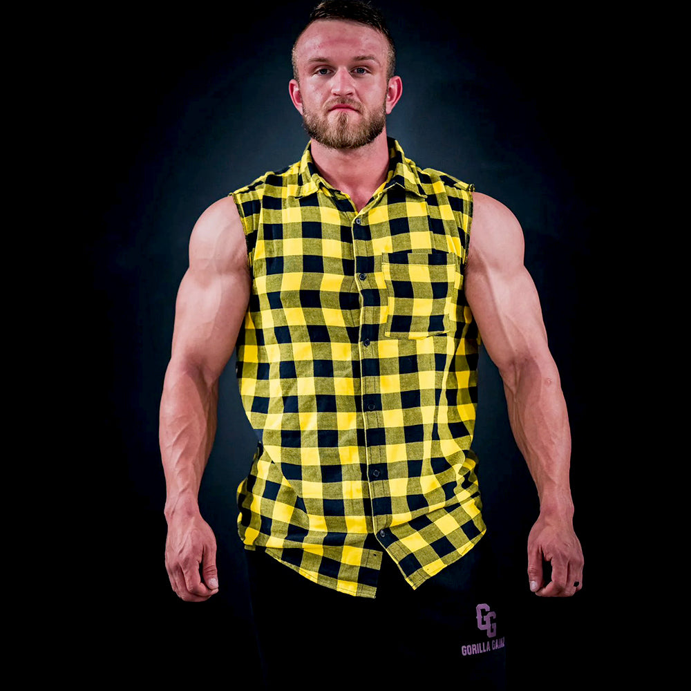 Sleeveless Button up Flannel Shirt Gorilla GAINZ Performance Apparel