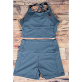 Xena Long Line Sports Bra and High Waist Shorts in Lake