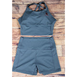 Xena Long Line Strappy Back Sports Bra pairs perfectly with High Waist Shorts