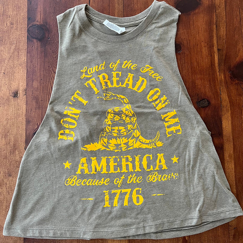 Don't Tread on Me Racerback Crop Top Olive