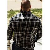 Flannel Button Up Long Sleeve Shirt Black and White Back view
