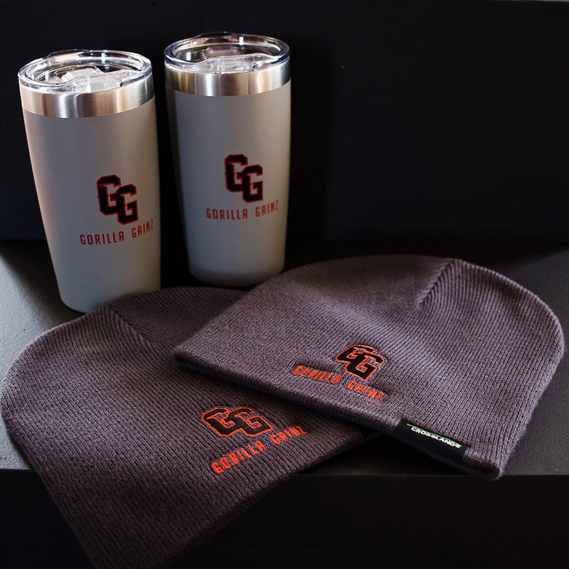 Travel Tumblers with Gorilla Gainz beanies