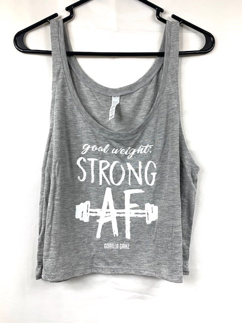 Gorilla GAINZ Goal Weight Strong AF Women's Boxy Crop Tank Grey