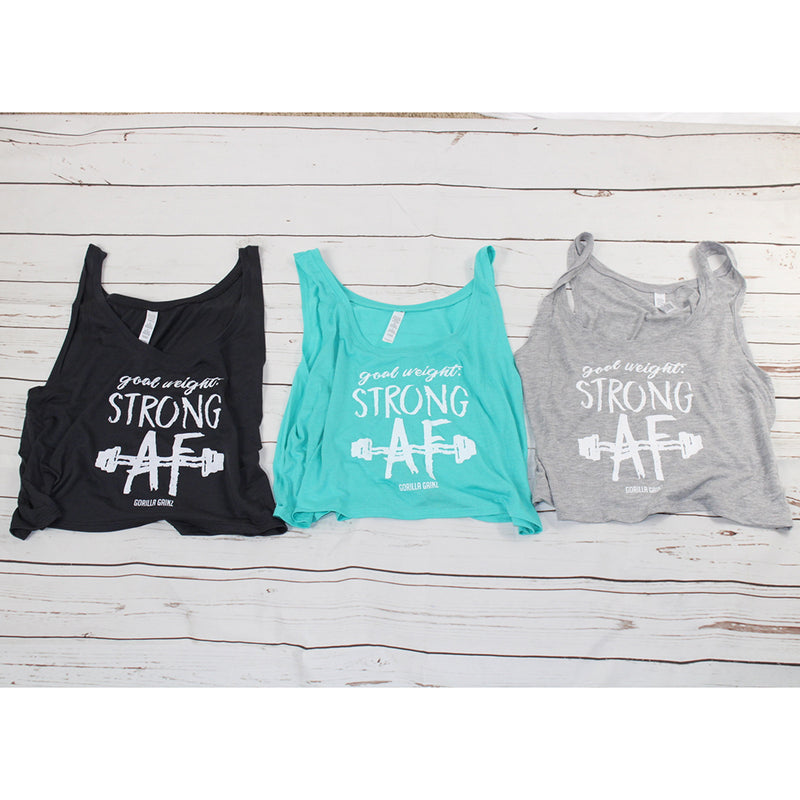 Gorilla GAINZ Goal Weight Strong AF Women's Boxy Crop Tanks