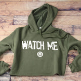 Watch Me Fleece Crop Top Hoodie Green