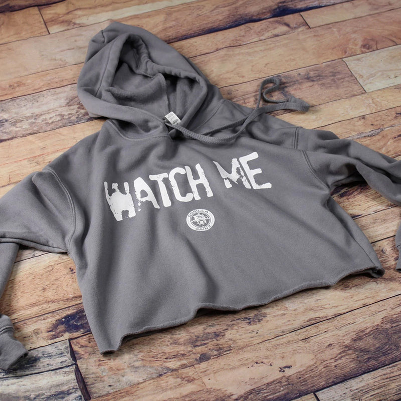 Watch Me Fleece Crop Top Hoodie Grey