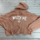 Watch Me Fleece Crop Top Hoodie Peach