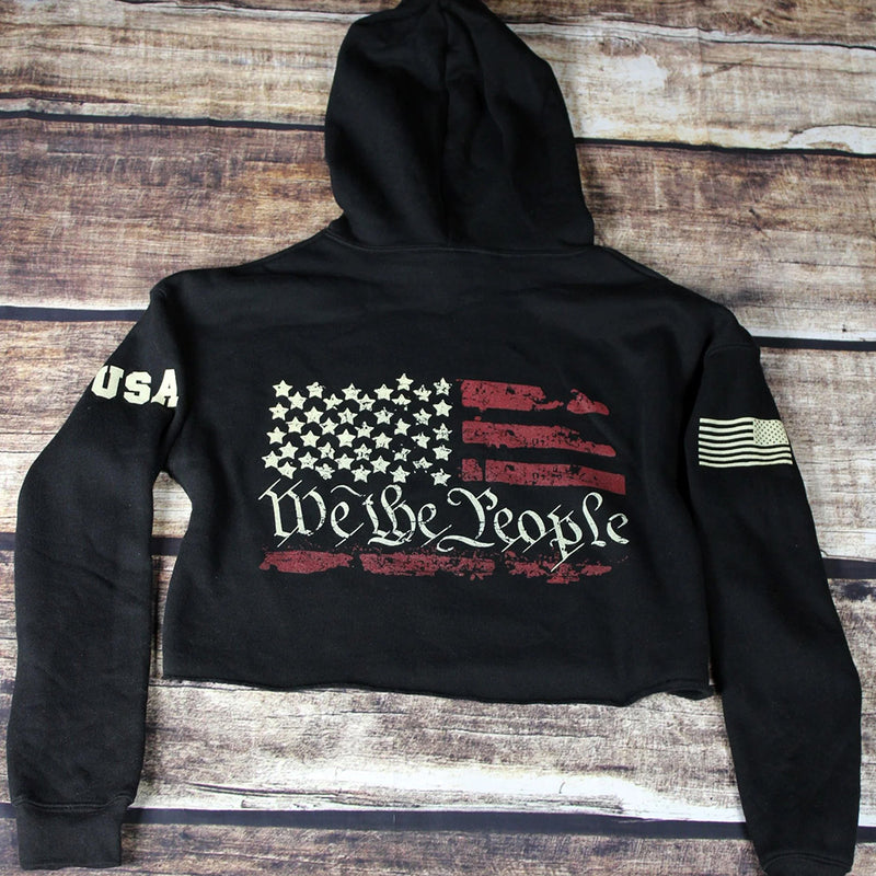 We The People Crop Hoodie Black Back