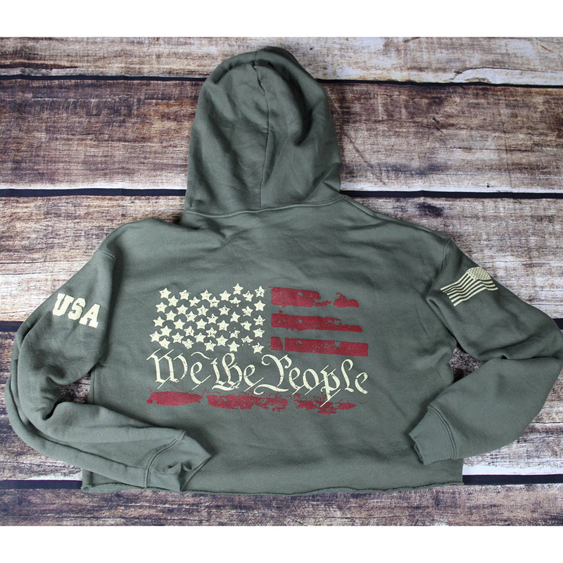 We The People Crop Hoodie Military Green Back