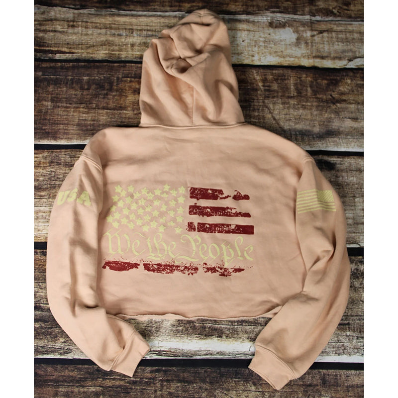 We The People Crop Hoodie Peach back