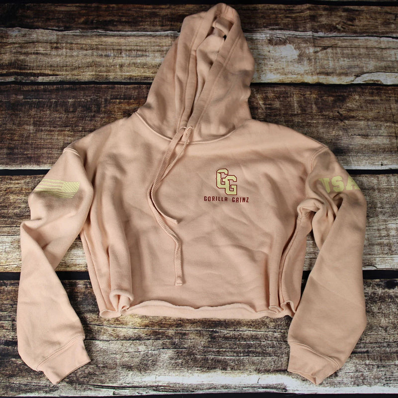We The People Crop Hoodie Peach front