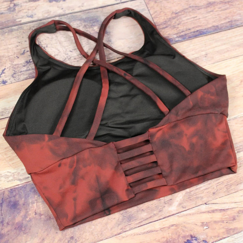 Xena Long Line Strappy Back Sports Bra in Tie Dye detail back