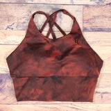 Xena Long Line Strappy Back Sports Bra in Tie Dye detail front 