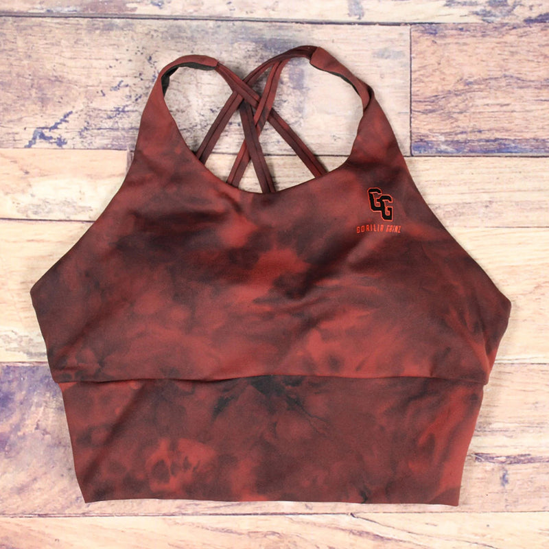 Xena Long Line Strappy Back Sports Bra in Tie Dye detail front 