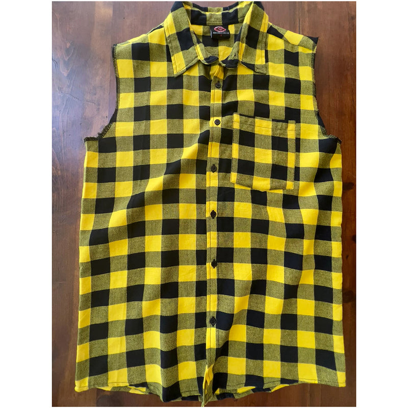 Sleeveless Button up Flannel Shirt Yellow & Black