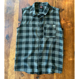 Gray/Black Sleeveless Button up Flannel Shirt 