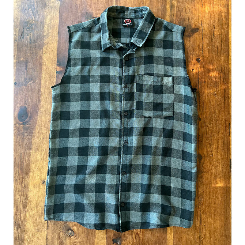 Gray/Black Sleeveless Button up Flannel Shirt 