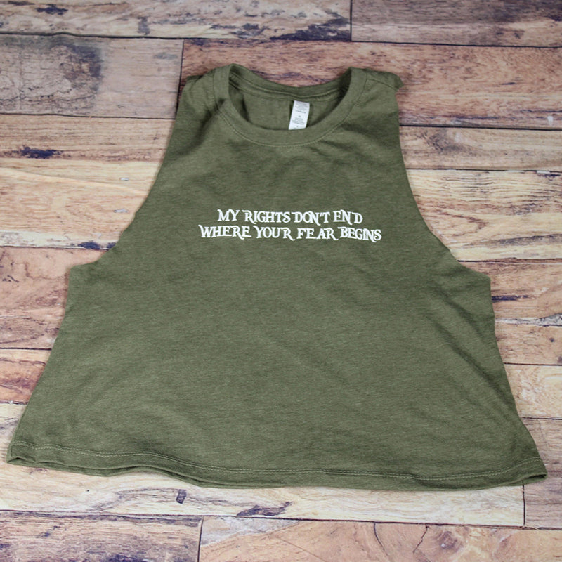 Gorilla GAINZ My Rights Don't End Racerback Crop Tank Top Green