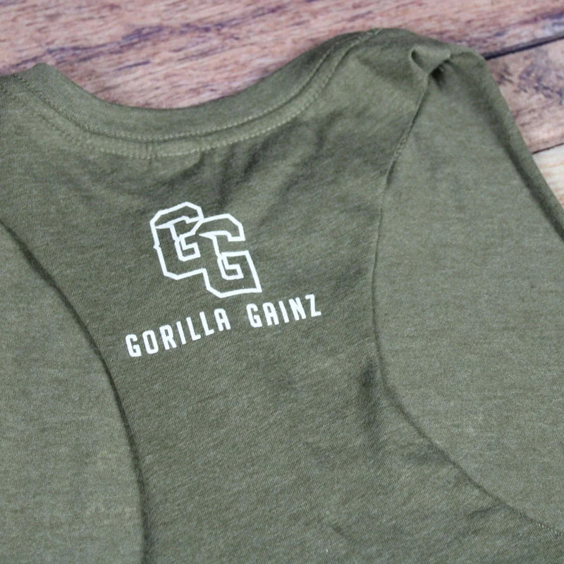 Logo detail Gorilla GAINZ My Rights Don't End Racerback Crop Tank Top